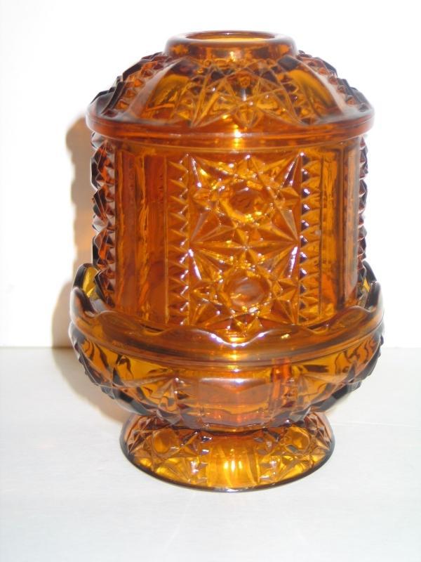 Vintage 1960s / Indiana Glass Amber Fairy Lamp / Stars and Bars Pattern / 2 piece fairy lamp