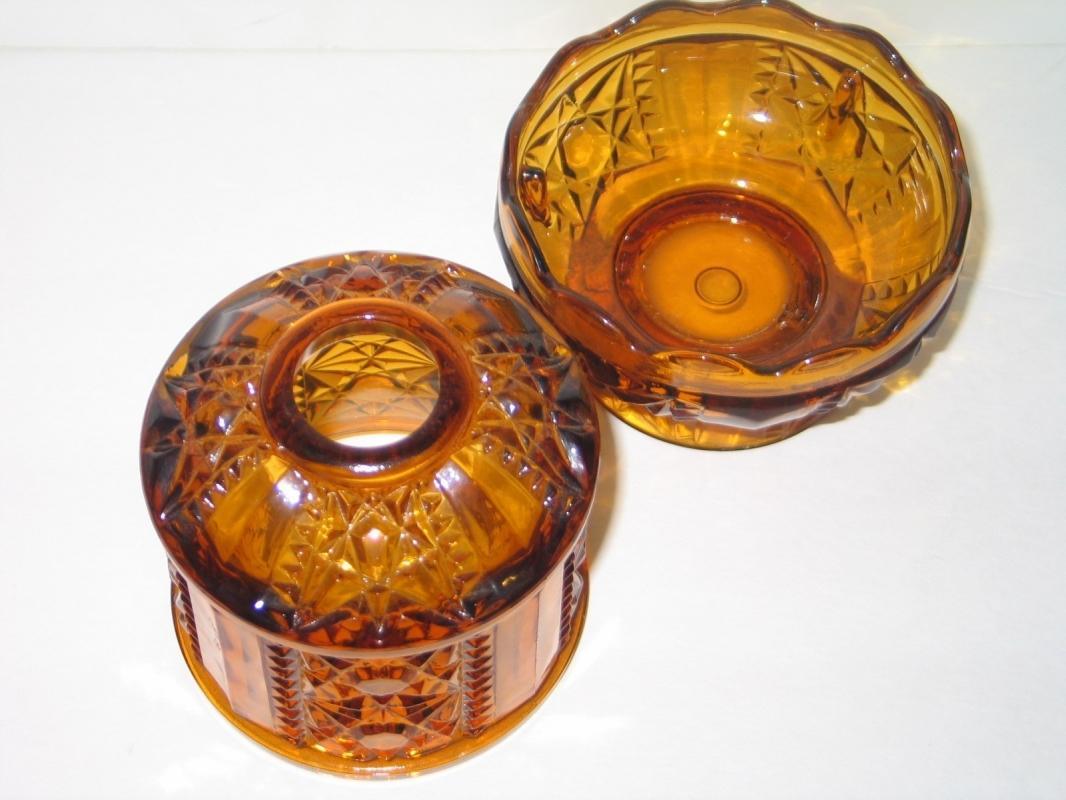 Vintage 1960s / Indiana Glass Amber Fairy Lamp / Stars and Bars Pattern / 2 piece fairy lamp