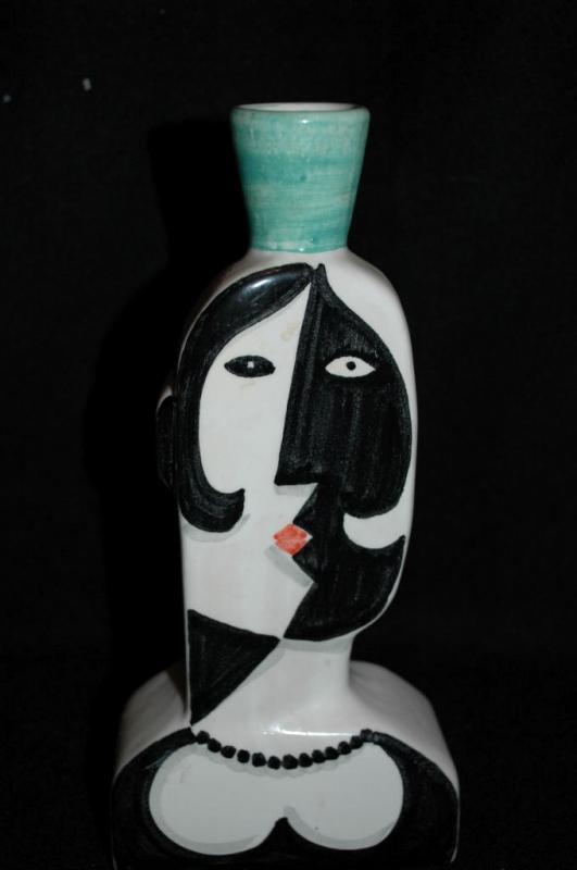 Botella Benlloch s. alg España mujer cubista ( Cubist Woman Bottle Vase from Algiers Spain)