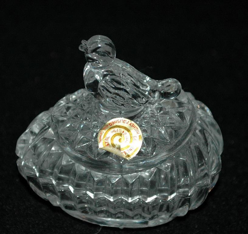 HOFBAUER WEST GERMAN LEAD CRYSTAL BIRD/BYRDES EGG SHAPED TRINKET BOX