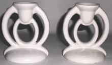 Bauer Pottery Candesticks Matte White