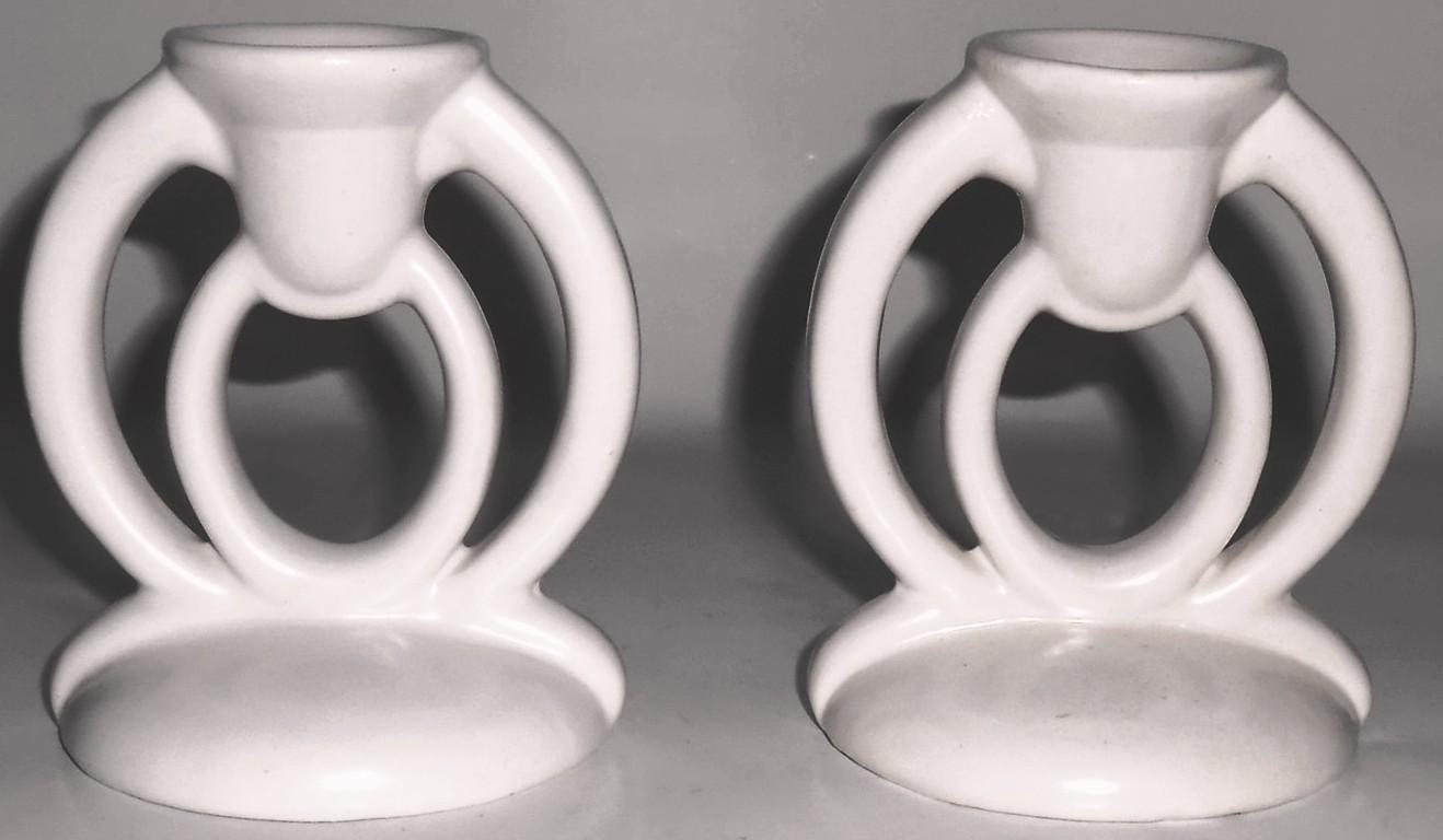 Bauer Pottery Candesticks Matte White