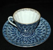 Lomonosov Cobalt Tea cup,saucer and luncheon plate Russian Porcelain USSR 1970's