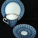 Lomonosov Cobalt Tea cup,saucer and luncheon plate Russian Porcelain USSR 1970's