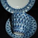 Lomonosov Cobalt Tea cup,saucer and luncheon plate Russian Porcelain USSR 1970's