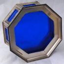 Silver with Cobalt Blue Glass Box -Octagonal- Trinket or Candy Container