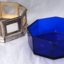 Silver with Cobalt Blue Glass Box -Octagonal- Trinket or Candy Container