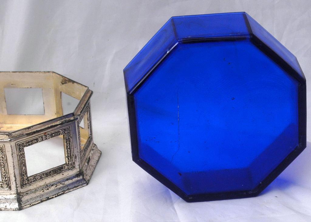 Silver with Cobalt Blue Glass Box -Octagonal- Trinket or Candy Container