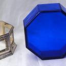 Silver with Cobalt Blue Glass Box -Octagonal- Trinket or Candy Container