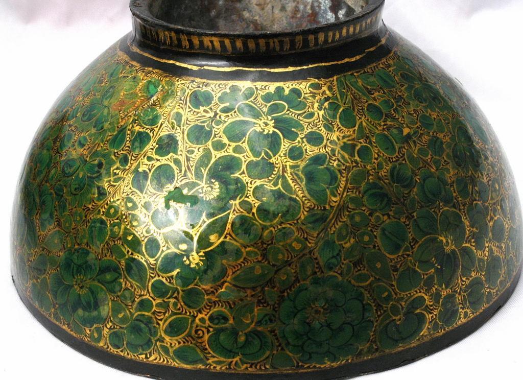 3 Footed Lacquered Papier Mache Bowl Brass Lined Persian or Suffering Moses?