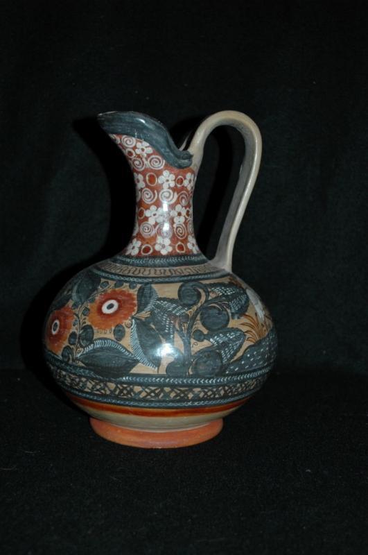 Hand Painted Burnished Mexican ewer Tonala Exquisite