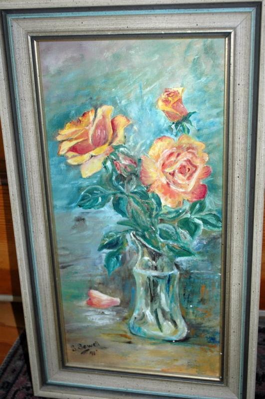 Original Painting Flowers in Vase Oil Painting signed S. Sewell '71
