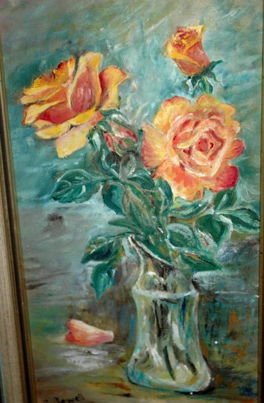 Original Painting Flowers in Vase Oil Painting signed S. Sewell '71