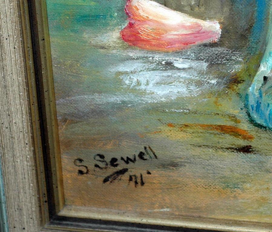 Original Painting Flowers in Vase Oil Painting signed S. Sewell '71