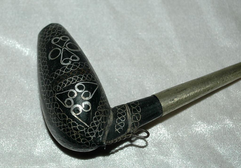 Hand Made Ebony Wood Pipe with silver / Ethnic