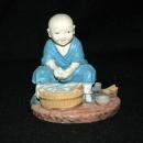 Hand Made Chinese Monk Seated, Washing Dishes Artist Signed