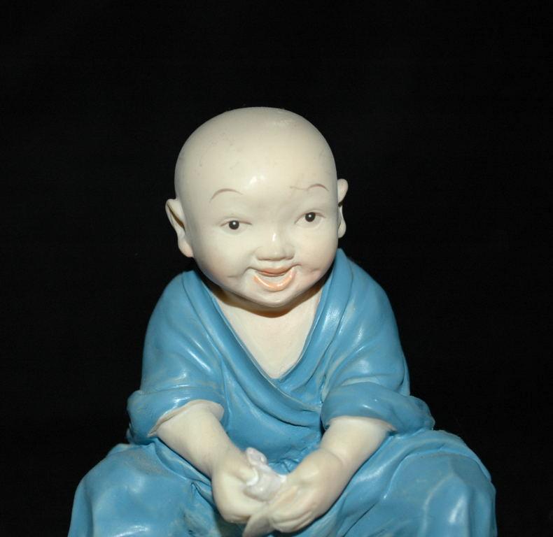 Hand Made Chinese Monk Seated, Washing Dishes Artist Signed