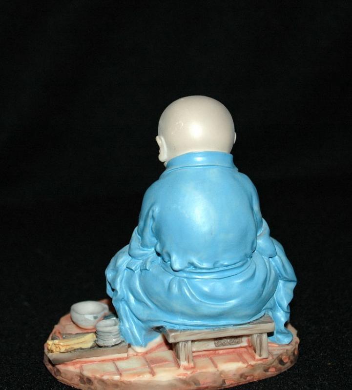 Hand Made Chinese Monk Seated, Washing Dishes Artist Signed
