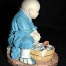 Hand Made Chinese Monk Seated, Washing Dishes Artist Signed
