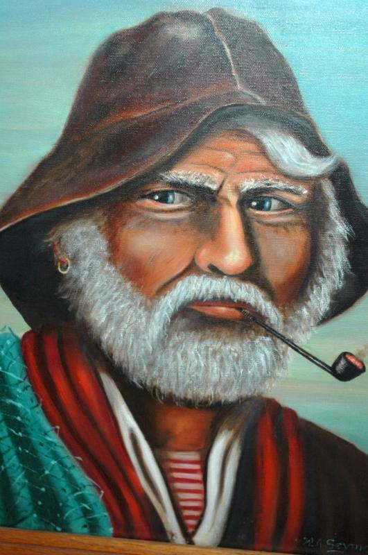 Original Old Fisherman Oil Painting on Canvas signed W.A. Seymour