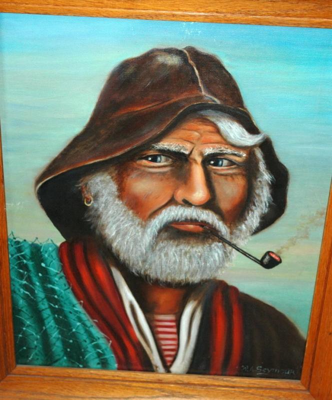 Original Old Fisherman Oil Painting on Canvas signed W.A. Seymour