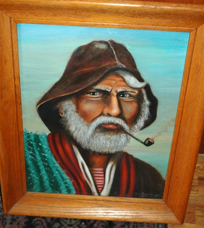 Original Old Fisherman Oil Painting on Canvas signed W.A. Seymour