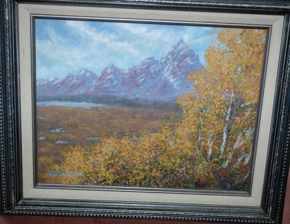 Grand Tetons in Autumn Signed Acrylic Painting Ryan Perry