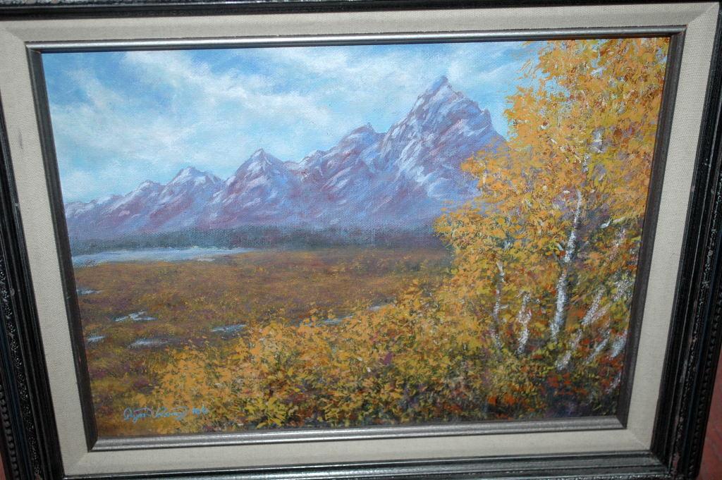 Grand Tetons in Autumn Signed Acrylic Painting Ryan Perry