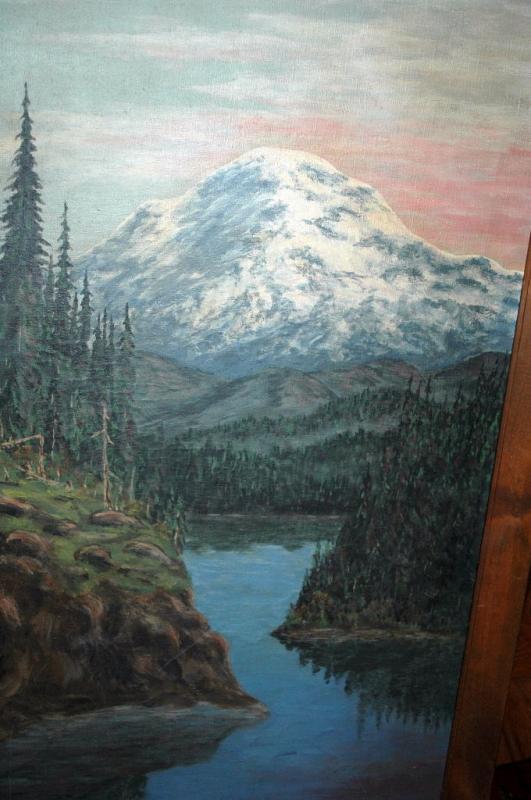 Large Painting of Mount Rainier Oil on Canvas Signed and Framed
