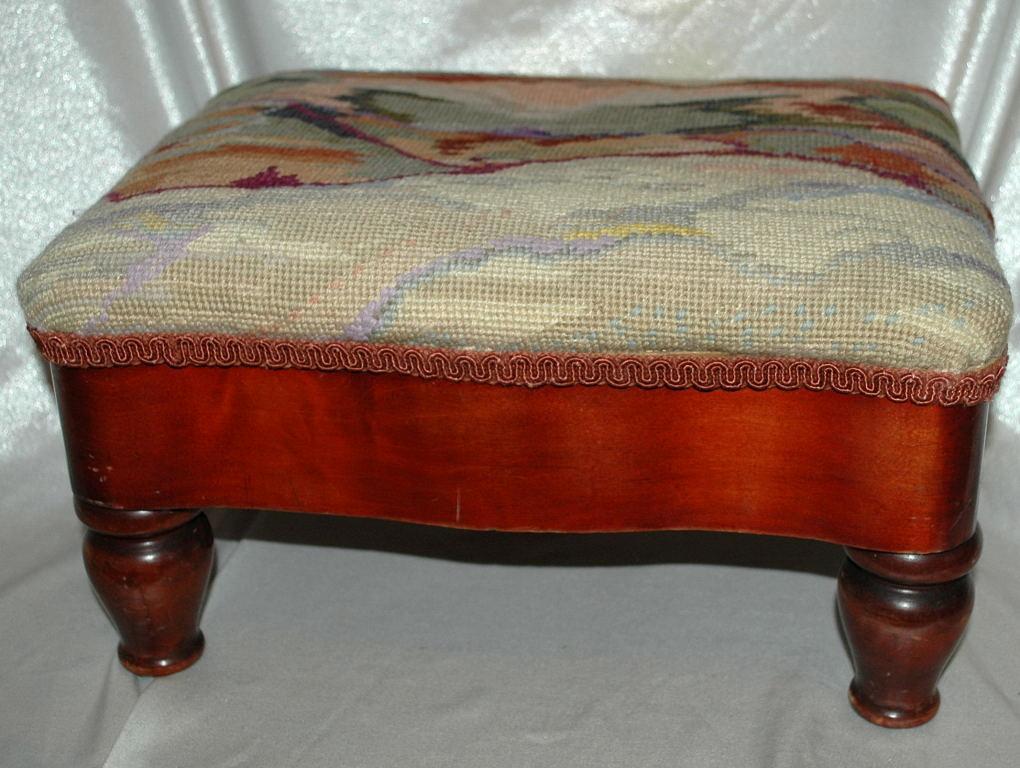 Nice Old Foot Stool with Mountain Landscape Tapestry