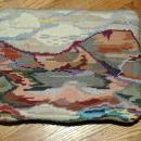 Nice Old Foot Stool with Mountian Landscape Tapestytry