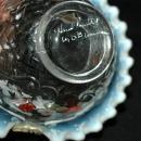 Vintage, Fenton Opalescent Ruffle Strawberry Glass Basket, Artist Signed.
