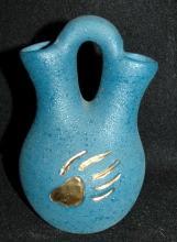 Vera Russell Originals 24K Gold Bear Paw Blue Wedding Vase Pottery