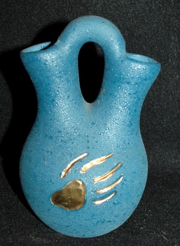 Vera Russell Originals 24K Gold Bear Paw Blue Wedding Vase Pottery