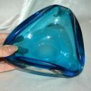 Heavy Blue Blown Glass Triangle Bowl or Ashtray Murano?