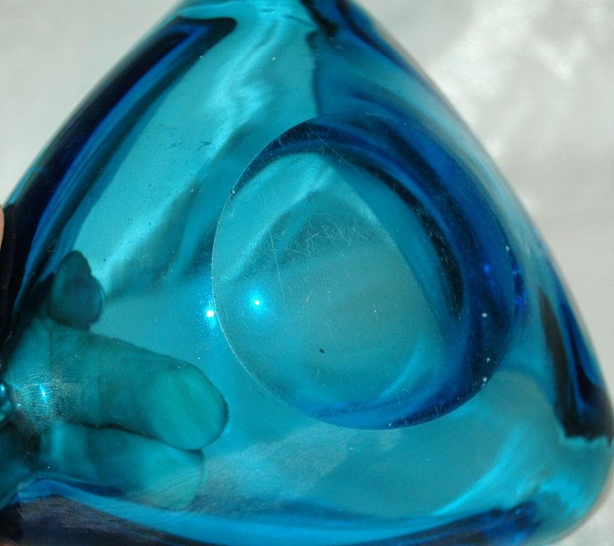 Heavy Blue Blown Glass Triangle Bowl or Ashtray Murano?