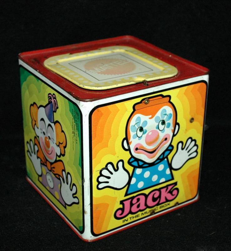 Vintage Tin Litho Jack in the Box , Clown by Mattel