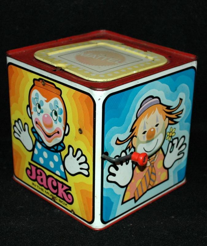 Vintage Tin Litho Jack in the Box , Clown by Mattel