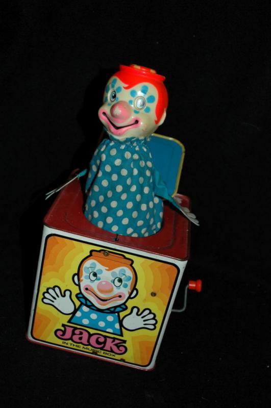 Vintage Tin Litho Jack in the Box , Clown by Mattel
