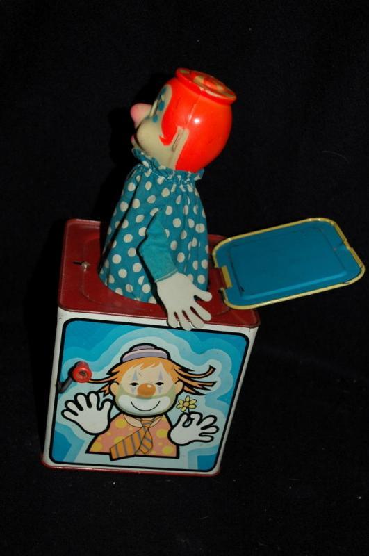 Vintage Tin Litho Jack in the Box , Clown by Mattel