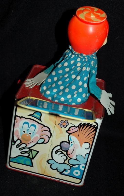 Vintage Tin Litho Jack in the Box , Clown by Mattel