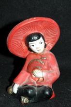 Antique Chalkware Sitting Chinese Lady Figure, Made in USA