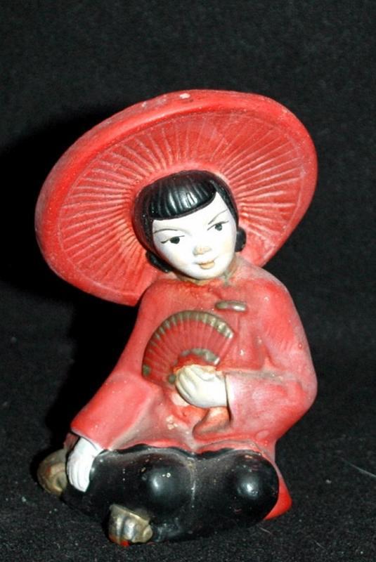 Antique Chalkware Sitting Chinese Lady Figure, Made in USA