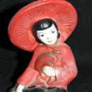 Antique Chalkware Sitting Chinese Lady Figure, Made in USA