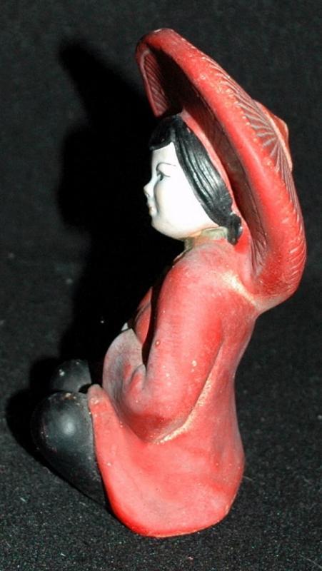Antique Chalkware Sitting Chinese Lady Figure, Made in USA