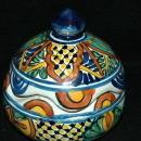 Very Old Talavera Lidded Bowl with Scalloped Edges Old Mexican Pottery
