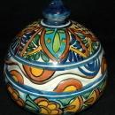 Very Old Talavera Lidded Bowl with Scalloped Edges Old Mexican Pottery