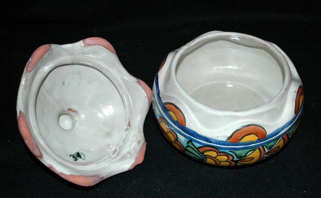 Very Old Talavera Lidded Bowl with Scalloped Edges Old Mexican Pottery