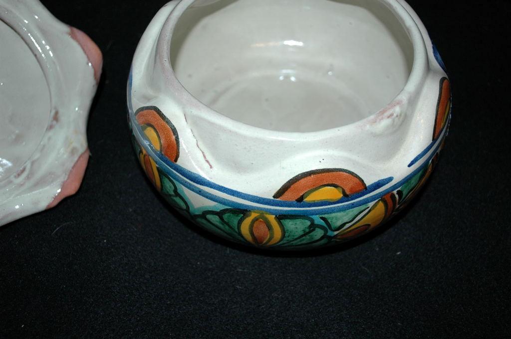 Very Old Talavera Lidded Bowl with Scalloped Edges Old Mexican Pottery
