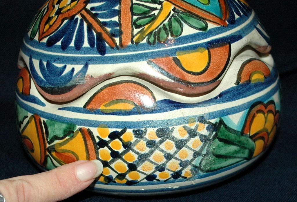 Very Old Talavera Lidded Bowl with Scalloped Edges Old Mexican Pottery
